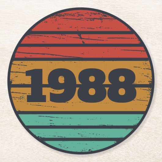 パーソナライズされたヴィンテージ35th誕生日パーティー ラウンドペーパーコースター (正面)