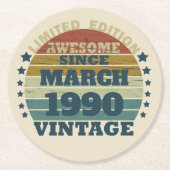 パーソナライズされたヴィンテージ35th誕生日パーティー ラウンドペーパーコースター (正面)