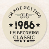 パーソナライズされたヴィンテージ35th誕生日パーティー ラウンドペーパーコースター (正面)