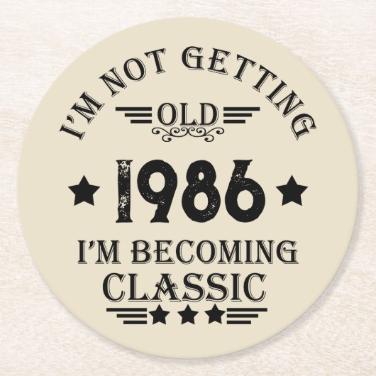 パーソナライズされたヴィンテージ35th誕生日パーティー ラウンドペーパーコースター (正面)