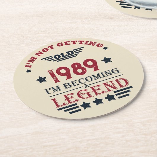 パーソナライズされたヴィンテージ35th誕生日パーティー ラウンドペーパーコースター (アングル)