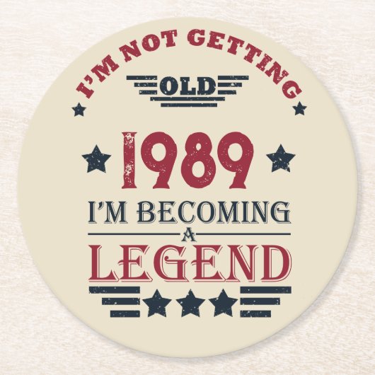 パーソナライズされたヴィンテージ35th誕生日パーティー ラウンドペーパーコースター (正面)