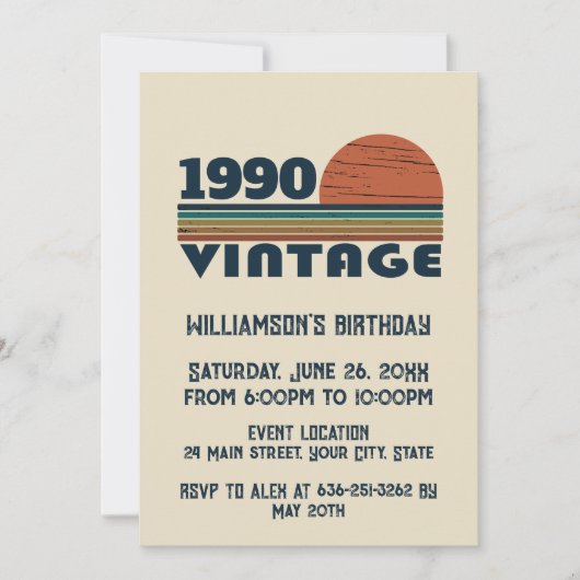 パーソナライズされたヴィンテージ35th誕生日パーティー 招待状 (正面)