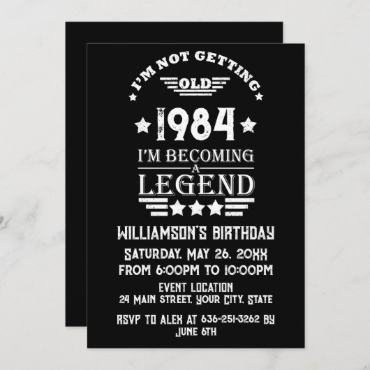 パーソナライズされたヴィンテージ40歳の誕生日ギフト白 招待状 (正面/裏面)