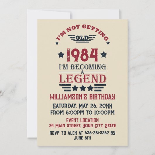 パーソナライズされたヴィンテージ40歳の誕生日ギフト赤 招待状 (正面)