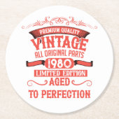 パーソナライズされたヴィンテージ45歳の誕生日ギフト赤 ラウンドペーパーコースター (正面)