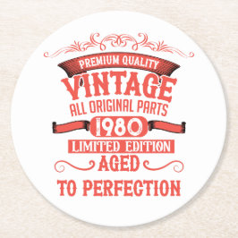 パーソナライズされたヴィンテージ45歳の誕生日ギフト赤 ラウンドペーパーコースター