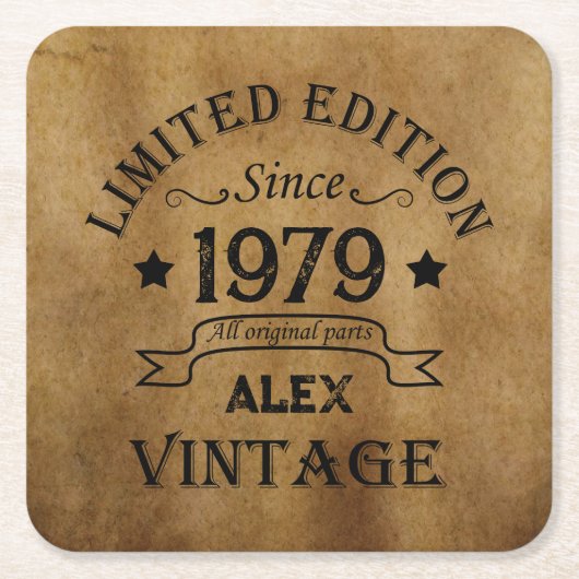 パーソナライズされたヴィンテージ45歳の誕生日プレゼント スクエアペーパーコースター (正面)