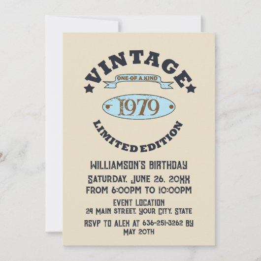 パーソナライズされたヴィンテージ45th誕生日パーティー 招待状 (正面)