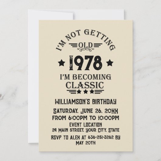 パーソナライズされたヴィンテージ45th誕生日パーティー 招待状 (正面)