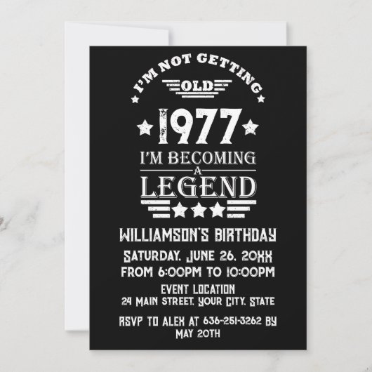 パーソナライズされたヴィンテージ45th誕生日パーティー 招待状 (正面)