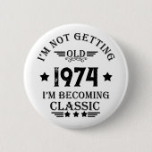 パーソナライズされたヴィンテージ50歳の誕生日パーティー 缶バッジ (正面)