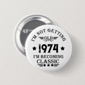 パーソナライズされたヴィンテージ50歳の誕生日パーティー 缶バッジ (正面&裏面)