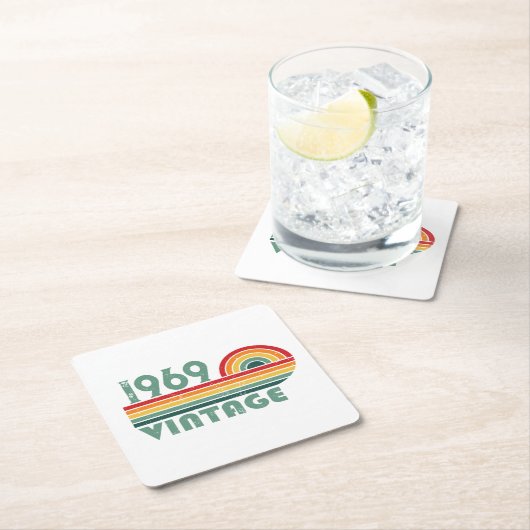 パーソナライズされたヴィンテージ55歳の誕生日パーティー スクエアペーパーコースター (インサイチュ)