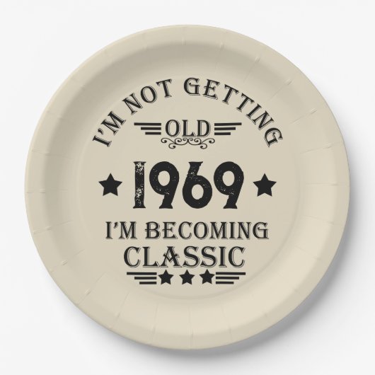 パーソナライズされたヴィンテージ55歳の誕生日パーティー ペーパープレート (正面)