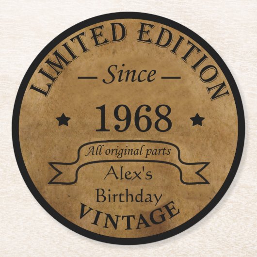 パーソナライズされたヴィンテージ55歳の誕生日パーティー ラウンドペーパーコースター (正面)