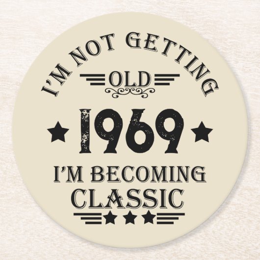 パーソナライズされたヴィンテージ55歳の誕生日パーティー ラウンドペーパーコースター (正面)