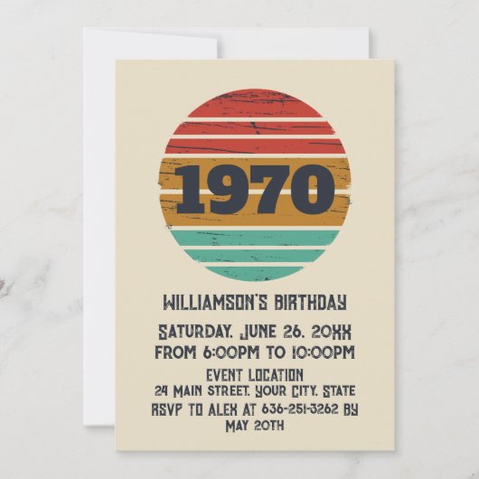 パーソナライズされたヴィンテージ55歳の誕生日パーティー 招待状 (正面)