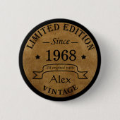 パーソナライズされたヴィンテージ55歳の誕生日パーティー 缶バッジ (正面)