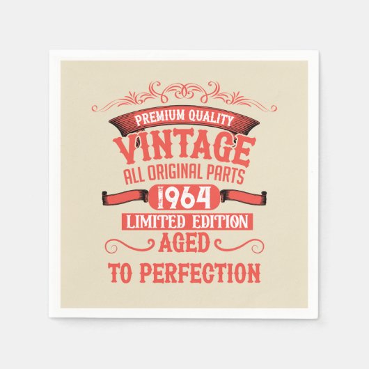 パーソナライズされたヴィンテージ60歳の誕生日ギフト赤 スタンダードカクテルナプキン (正面)