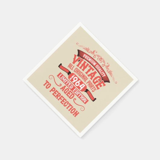 パーソナライズされたヴィンテージ60歳の誕生日ギフト赤 スタンダードカクテルナプキン (角)