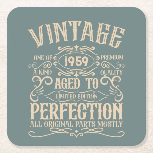 パーソナライズされたヴィンテージ65歳の誕生日ウイスキーのテーマ スクエアペーパーコースター (正面)