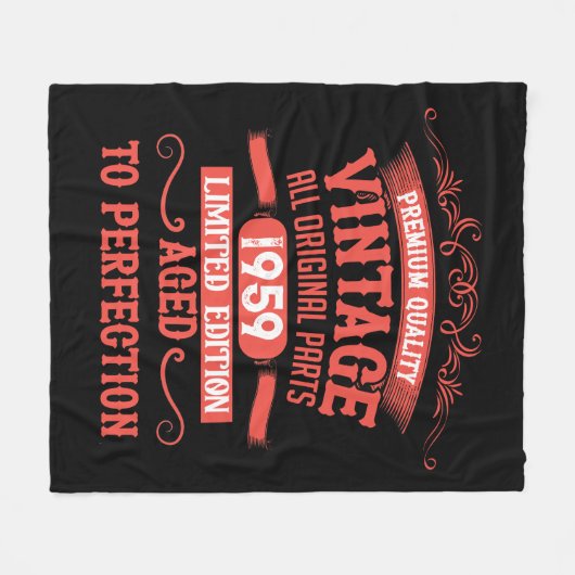 パーソナライズされたヴィンテージ65歳の誕生日ギフト赤 フリースブランケット (正面(横))