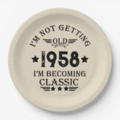 パーソナライズされたヴィンテージ65歳の誕生日パーティー ペーパープレート (正面)