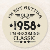 パーソナライズされたヴィンテージ65歳の誕生日パーティー ラウンドペーパーコースター (正面)