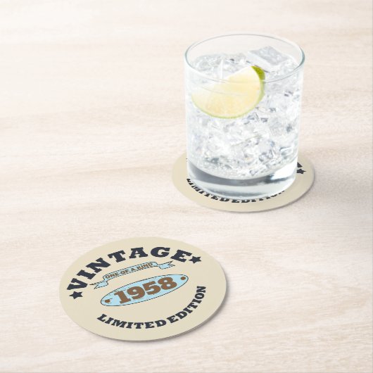 パーソナライズされたヴィンテージ65歳の誕生日パーティー ラウンドペーパーコースター (インサイチュ)