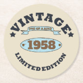 パーソナライズされたヴィンテージ65歳の誕生日パーティー ラウンドペーパーコースター (正面)