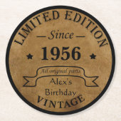 パーソナライズされたヴィンテージ65歳の誕生日パーティー ラウンドペーパーコースター (正面)