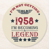 パーソナライズされたヴィンテージ65歳の誕生日パーティー ラウンドペーパーコースター (正面)