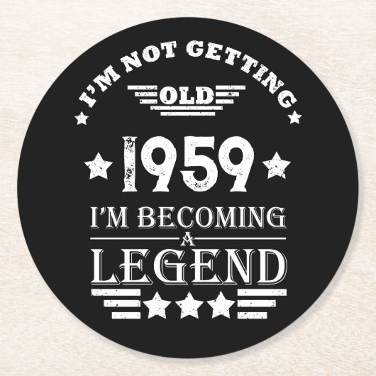 パーソナライズされたヴィンテージ65歳の誕生日パーティー ラウンドペーパーコースター (正面)