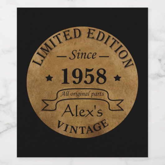 パーソナライズされたヴィンテージ65歳の誕生日パーティー ワインラベル (シングルラベル)