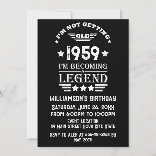 パーソナライズされたヴィンテージ65歳の誕生日パーティー 招待状 (正面)