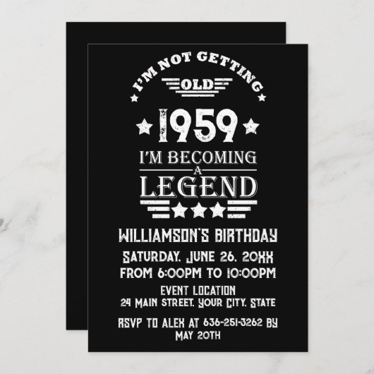パーソナライズされたヴィンテージ65歳の誕生日パーティー 招待状 (正面/裏面)