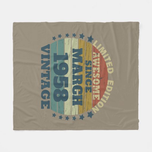 パーソナライズされたヴィンテージ65歳の誕生日プレゼント フリースブランケット (正面(横))