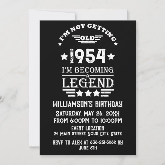 パーソナライズされたヴィンテージ70歳の誕生日プレゼント 招待状 (正面)