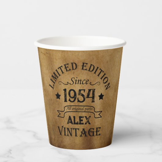 パーソナライズされたヴィンテージ70歳の誕生日プレゼント 紙コップ (正面)