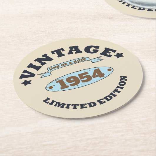 パーソナライズされたヴィンテージ70歳の誕生日 ラウンドペーパーコースター (アングル)