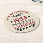 パーソナライズされたヴィンテージ70歳の誕生日 ラウンドペーパーコースター (アングル)