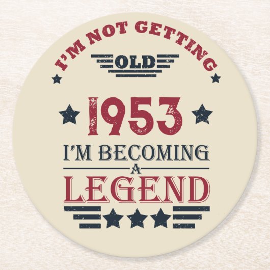 パーソナライズされたヴィンテージ70歳の誕生日 ラウンドペーパーコースター (正面)