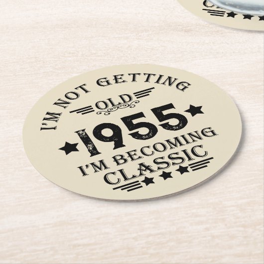 パーソナライズされたヴィンテージ70歳の誕生日 ラウンドペーパーコースター (アングル)