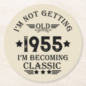 パーソナライズされたヴィンテージ70歳の誕生日 ラウンドペーパーコースター (正面)
