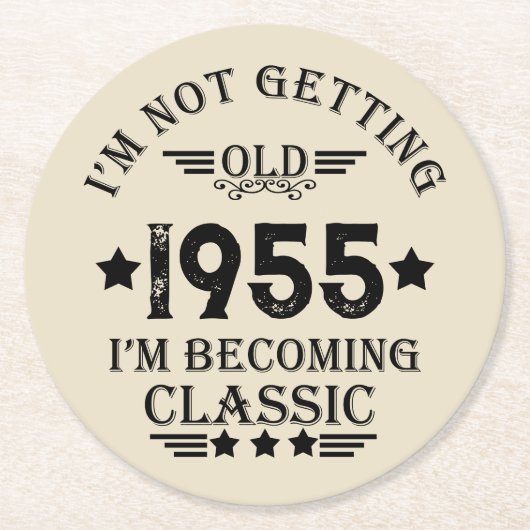 パーソナライズされたヴィンテージ70歳の誕生日 ラウンドペーパーコースター (正面)