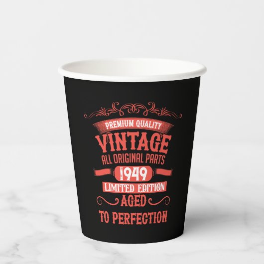 パーソナライズされたヴィンテージ75時間の誕生日パーティー 紙コップ (裏面)