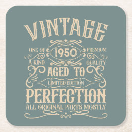 パーソナライズされたヴィンテージ75歳の誕生日ウイスキーのテーマ スクエアペーパーコースター