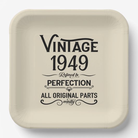 パーソナライズされたヴィンテージ75歳の誕生日ギフトブラック ペーパープレート (正面)