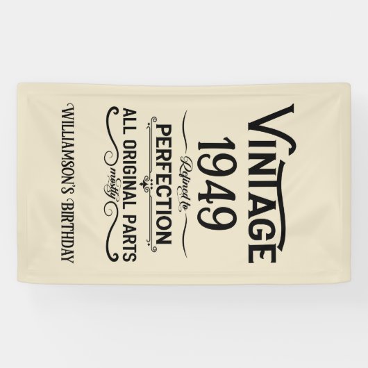 パーソナライズされたヴィンテージ75歳の誕生日ギフトブラック 横断幕 (横)